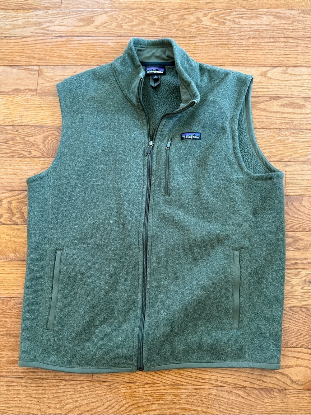 Patagonia Better Sweater Vest Men’s XL Pesto Green Full Zip Pockets Fleece Lined